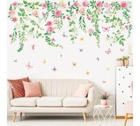 SHUCHING Stickers Muraux Fleurs Roses Grandes, Décoration Murale Vigne de Rose Suspendue pour Salon Chambre TV Porte