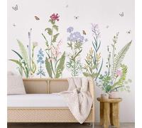 SHUCHING Stickers Muraux Fleurs Sauvages, Autocollant Mural Herbe Verte, Décoration Murale pour Chambre Salon