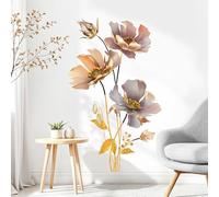 SHUCHING Stickers Muraux Grandes Fleurs Dorées, Autocollant Mural Fleur 3D, Décoration Murale pour Chambre Salon Salle de Bain