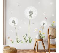 SHUCHING Stickers Muraux Grandes Pissenlits, Autocollant Mural Fleur Blanc, Décoration Murale pour Chambre Salon