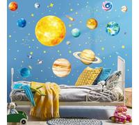 SHUCHING Stickers Muraux Système Solaire Grands, Sticker Mural Espace, Décoration Murale pour Chambre Enfants Garçon