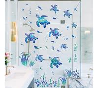 SHUCHING Stickers Muraux Tortues de Mer Bleues, Sticker Mural Ocean, Décoration Murale pour Chambre Enfants Salle de Bain