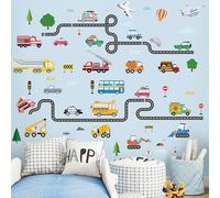 SHUCHING Stickers Muraux Transport Routier, Sticker Mural Engins de Chantier et Voitures, Decoration Murale pour Chambre Enfants Garçon Salon Salle de Jeux