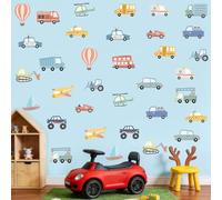SHUCHING Stickers Muraux Voitures Aquarelles, Autocollant Mural Véhicules Construction, Décoration Murale pour Chambre Enfants Garçon Bébé