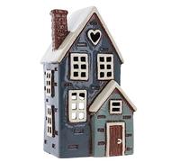 Shudehill Giftware Photophore en céramique en forme de maison de village bleu marine, beau cadeau de pendaison de crémaillère, décoration d'intérieur, bougeoir