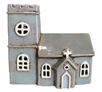 Shudehill Giftware Village Pottery Bougeoir pour bougie chauffe-plat Motif église normande Gris