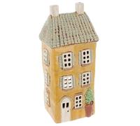 Shudehill Giftware Village Pottery Photophore en céramique Collection Pretty Garden Floral House - Gris, bleu, jaune, crème (volet jaune)