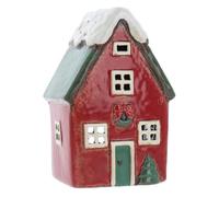Shudehill Giftware Village Pottery Photophore en céramique Motif maison de Noël Rouge