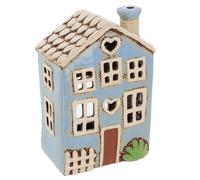 Shudehill Giftware Village Pottery Photophore en céramique Motif Maison Florale Bleu cœur