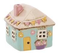 Shudehill Giftware Village Pottery Photophore en céramique Motif maison florale Bleu turquoise