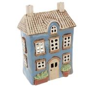 Shudehill Giftware Village Pottery Photophore en céramique Motif Maison Florale Gris/Bleu/Jaune/crème