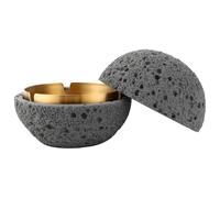 SHUESS Cendrier avec couvercle en béton 12,5 cm - Cendrier anti-vent pour l'extérieur et le balcon, cendrier d'extérieur gris foncé, cendrier de table élégant avec insert en acier inoxydable