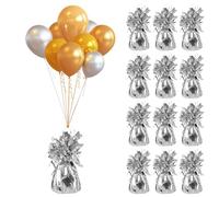 SHUESS Lot de 12 cônes à l'hélium, 170 g/pièce, en feuille d'argent massif, cônes à pompons métalliques, pour décoration de table, cadeaux d'invités, décoration de mariage