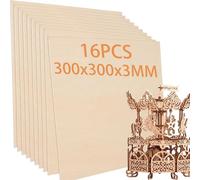 SHUESS Lot de 16 panneaux de contreplaqué - 300 x 300 x 3 mm - Pour travaux manuels, contreplaqué, bois de tilleul non traité, aggloméré pour bricolage, modélisme, gravure laser, peinture, art
