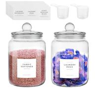SHUESS Lot de 2 bocaux de conservation en verre de 2 litres pour lessive en verre avec couvercle hermétique et 26 autocollants pour farine et pâtes