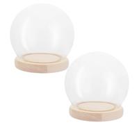 SHUESS Lot de 2 cloches en verre avec fond en bois, 12 cm de haut, décoration en verre transparent, pour lumières, décoration, accessoires d'intérieur