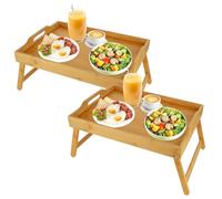 SHUESS Lot de 2 plateaux de lit en bambou - 41,5 x 30 x 20,5 cm - Plateau de petit-déjeuner avec pieds pliables - Plateaux pour manger sur les genoux, idéal pour le lit, le canapé, manger, le travail,