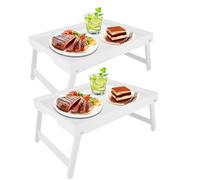 SHUESS Lot de 2 plateaux de lit en bambou blanc - 41,5 x 30 x 20,5 cm - Plateau de petit-déjeuner avec pieds pliables - Plateaux pour manger sur les genoux - Idéal pour le lit, le canapé, les plats,