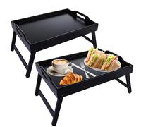 SHUESS Lot de 2 plateaux de lit en bambou noir - Plateau de petit-déjeuner avec pieds pliables - 41,5 x 30 x 20,5 cm - Pour manger sur les genoux - Idéal pour le lit, le canapé, les plats, le travail,