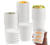 SHUESS Lot de 50 gobelets en papier de 460 ml avec couvercle, bols à soupe ronds, gobelets à glace, carton