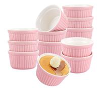 SHUESS Ramequin crème brûlée lot de 12, 200 ml rose, bols en céramique 9 cm pour four et micro-ondes, moules à soufflé empilables, ramequins individuels pour desserts, sauces et snacks