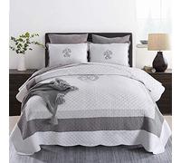 Shufeng Couvre lit matelassé 240x260cm 2 taies d'oreiller,Dessus de lit 2 Personnes Patchwork Couvre-lit réversible en Coton Polyester Gris été,Whiteandgray,230 * 250cm