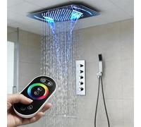 SHUGUANG Colonne de Douche Thermostatique Encastrable, 64 Couleurs RGB LED Système de Douche en Laiton Or, Ensemble de Douche Encastréeavec 580 x 380mm Douche de Tête 3 Modes et Douchette