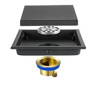 SHUGUANG Drain de Sol 11CM Siphon de Sol Acier Inoxydable Caniveau de Douche avec Couvercle Amovible et Filtre à Cheveux, Invisible, Anti-Odeur, pour Cuisine, Salle de Bain et sous-Sol,Noir
