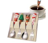 shuhauk Ensemble de couverts de Noël en acier inoxydable - Couverts de Noël occidentaux - Ustensiles d'apéritif, cuillère à dessert, fourchette, vaisselle pour Noël