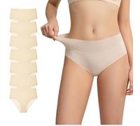 SHUIMILI Women's Seamless Underwear Mid Waist No Show Soft Breathable Bikini Panties for Women 7Pack (FR/ES, Alpha/Lettres, M, Taille Normale, Taille Normale, Beige*7)