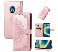 ShuiSu Étui à rabat pour Nokia XR20 - Cuir PU gaufré mandala - Fermeture magnétique - Béquille - Poches pour cartes et bracelet - Or rose