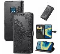 ShuiSu Étui à rabat pour Nokia XR20 - Cuir PU - Motif mandala - Fermeture magnétique - Support - Poches pour cartes et bracelet - Noir