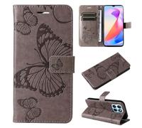 ShuiSu Étui portefeuille en cuir végétalien pour Honor X6a, étui de protection à rabat avec beau motif papillon, fermeture magnétique, béquille, poches pour cartes et bracelet (KP3) - Gris