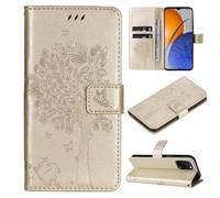 ShuiSu Étui portefeuille en cuir végétalien pour Huawei Nova Y61, étui de protection à rabat avec beau motif arbre, fermeture magnétique, béquille, poches pour cartes et bracelet (KP2) - Doré