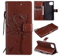 ShuiSu Étui portefeuille en cuir végétalien pour OPPO F17/A73 2020 4G, étui de protection à rabat avec beau motif arbre, fermeture magnétique, béquille, poches pour cartes et bracelet (KP2) - Marron