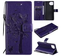 ShuiSu Étui portefeuille en cuir végétalien pour OPPO F17/A73 2020 4G, étui de protection à rabat avec beau motif arbre, fermeture magnétique, béquille, poches pour cartes et bracelet (KP2) - Violet
