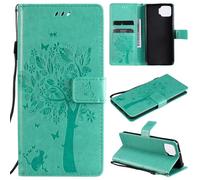ShuiSu Étui portefeuille en cuir végétalien pour OPPO F17 / A73 2020 4G, étui de protection à rabat avec beau motif arbre, fermeture magnétique, béquille, poches pour cartes et bracelet (KP2) - Vert