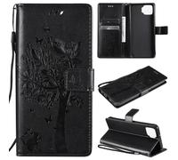 ShuiSu Étui portefeuille en cuir végétalien pour OPPO F17/A73 2020 4G, étui de protection à rabat avec beau motif arbre, fermeture magnétique, béquille, poches pour cartes et bracelet (KP2) - Noir
