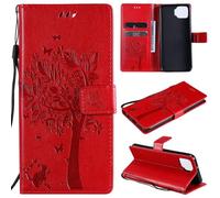 ShuiSu Étui portefeuille en cuir végétalien pour OPPO F17/A73 2020 4G, étui de protection à rabat avec beau motif arbre, fermeture magnétique, béquille, poches pour cartes et bracelet (KP2) - Rouge