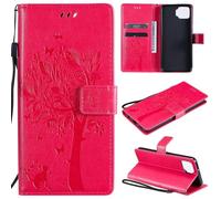 ShuiSu Étui portefeuille en cuir végétalien pour OPPO F17 / A73 2020 4G, étui de protection à rabat avec beau motif arbre, fermeture magnétique, béquille et poches pour cartes (KP2) - Rose rouge