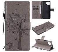 ShuiSu Étui portefeuille en cuir végétalien pour OPPO F17/A73 2020 4G, étui de protection à rabat avec beau motif arbre, fermeture magnétique, béquille, poches pour cartes et bracelet (KP2) - Gris