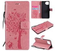ShuiSu Étui portefeuille en cuir végétalien pour OPPO F17/A73 2020 4G, étui de protection à rabat avec beau motif arbre, fermeture magnétique, béquille, poches pour cartes et bracelet (KP2) - Rose