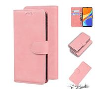 ShuiSu Étui portefeuille en cuir végétalien pour Xiaomi Redmi 9C, étui de protection à rabat en matériau confortable, double fermeture magnétique, béquille et poches pour cartes (TG1) - Rose