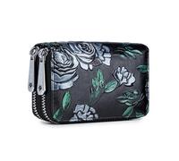 SHUIXIAYUE Porte-cartes pour femme en cuir fendu avec double fermeture éclair - Grande capacité - Imprimé floral, style 1, Taille unique