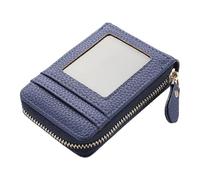 SHUIXIAYUE Portefeuille court avec fermeture éclair autour du porte-monnaie pour femme Motif litchi uni, bleu, Taille unique