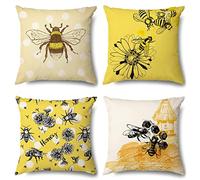SHUIYAZI Housse de Coussin 45x45 cm, Lot de 4 Taie d'oreiller Housse Coussin Exterieur Impermeable Décoratif Coussin Canape Abeille Motif Coussin Salon de Jardin Exterieur Decoration Maison