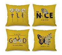 SHUIYAZI Housse de Coussin 45x45 cm, Lot de 4 Taie d'oreiller Housse Coussin Exterieur Impermeable Décoratif Coussin Canape Jaune Motif Coussin Salon de Jardin Exterieur Decoration Maison