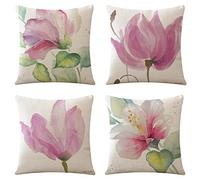 SHUIYAZI Housse de Coussin 65x65 cm, Lot de 4 Taie d'oreiller Housse Coussin Exterieur Impermeable Décoratif Coussin Canape Fleurs Motif Coussin Salon de Jardin Exterieur Decoration Maison