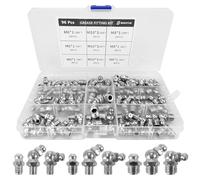 SHUIYUE 96 PièCes Jeu de Buses de Graisseur, M6 M8 M10 | Assortiment Graisseur en Fer Nickelé Droit Et Coudé 45°/90° pour éQuipement MéCanique, Embout de Graissage Fixations