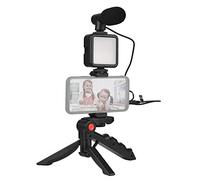 SHUIYUE Smartphone Vlog Kit Mini LED Video Light + Microphone Cardioïde + Clip de Téléphone Extensible + Trépied avec Luminosité Réglable pour Live Stream Vlog Prise de Vue Vidéo Conférence Selfie